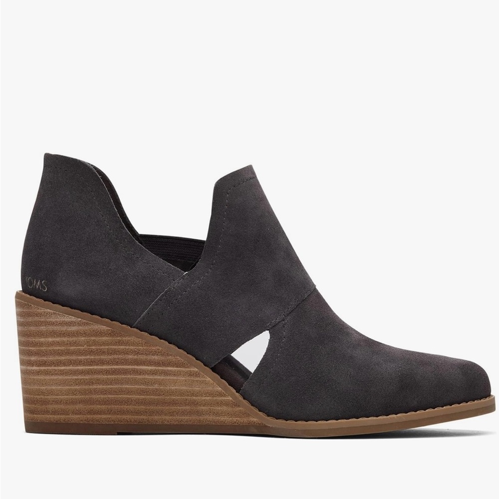 Toms Pavement Gray Suade Wedge Shoes